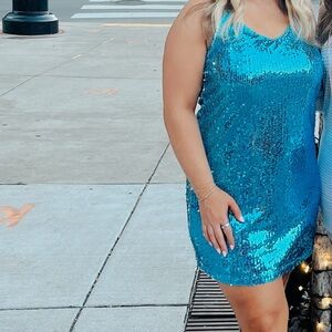 Blue sequin dress